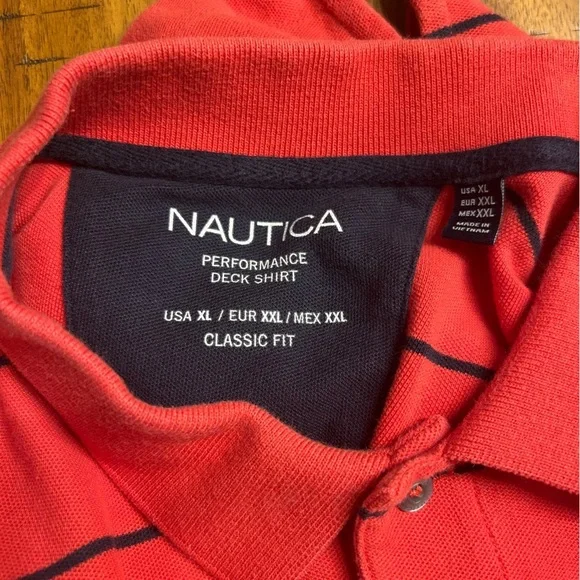 Nautica Red w/ Black Stripes Classic Fit Striped Performance Polo Deck Shirt, XL - Picture 7 of 7